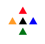 Turtle graphics output showing five triangles in a circle